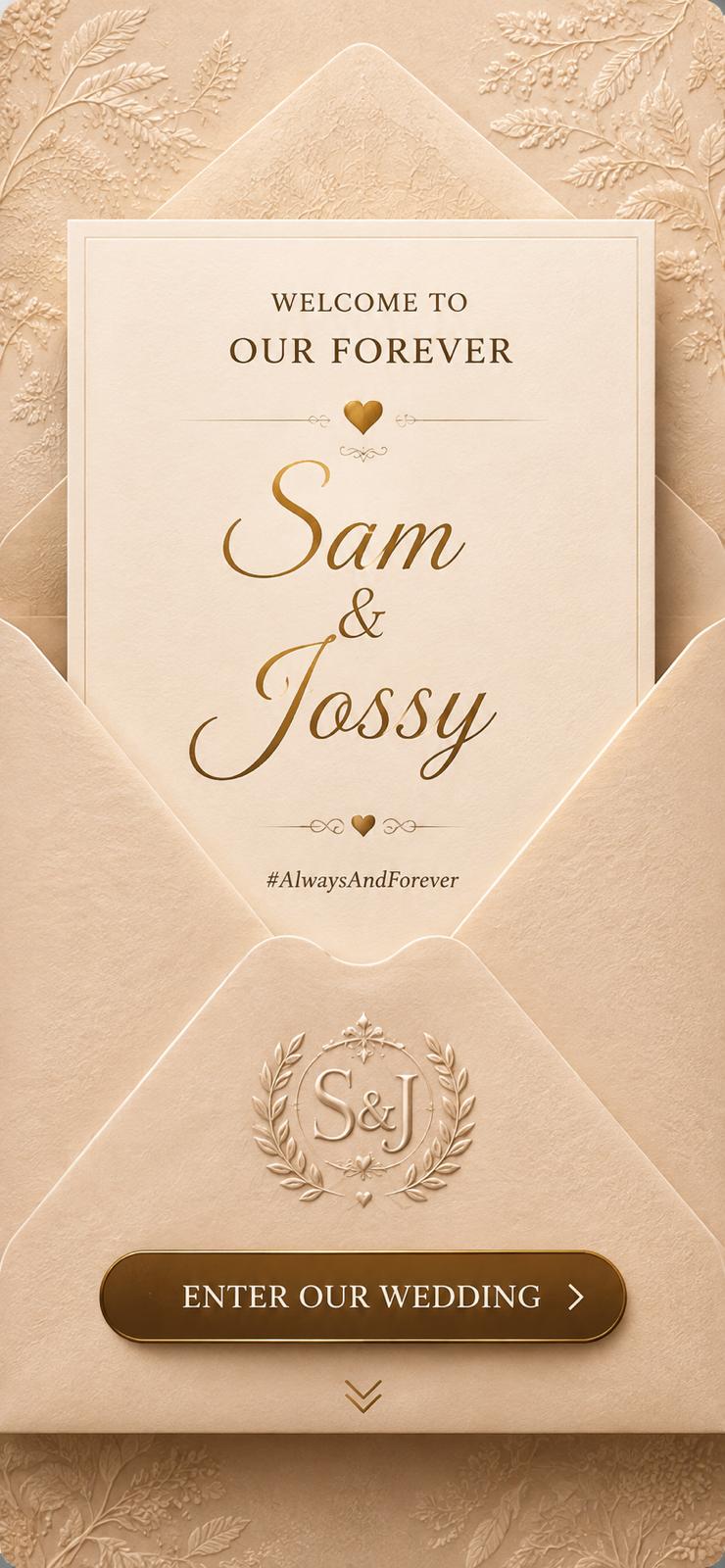 Welcome to our forever. Samuel and Josephine. Enter our wedding.